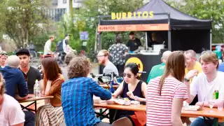 The beer garden at Pressure Drop brewery in Tottenham, London