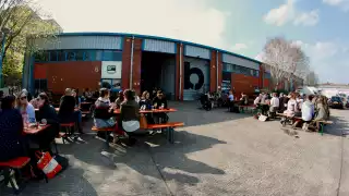 The beer garden at Pressure Drop brewery in Tottenham, London