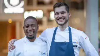 Young Chef of the Year 2018 overall winner Hamish Pearce with M Restaurants' group executive chef Mike Reid