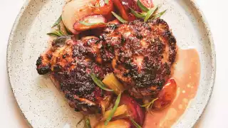 Honey & Co.'s chicken in plums and spice