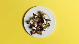 Fried aubergine with date molasses and feta