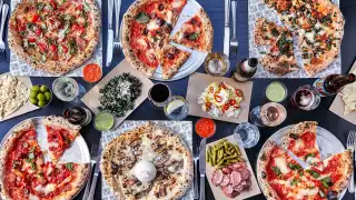 A spread of the pizzas on offer at Made of Dough, London