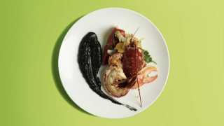 Cornish lobster with spices, lemon thyme and squid ink polenta