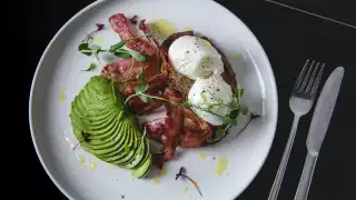 Eggs, bacon, and avocado