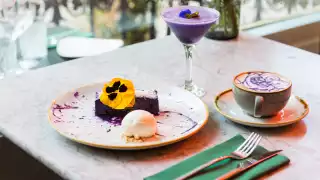 Ube cheesecake at Romulo Café, Kensington