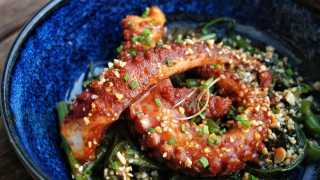 Sambal octopus and Morning Glory salad
