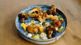 Crispy cauliflower with smoked yoghurt and grains