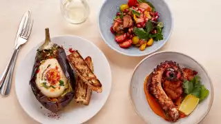 Honey & Smoke: smoky aubergine, octopus and fattoush salad