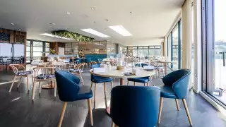 The dining room at Story by the Sea in Cornwall