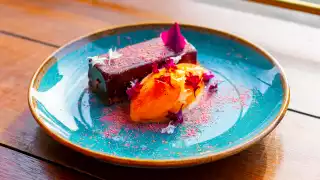 Moio, Clapton: restaurant review – chocolate and lavender tarte with melon and lime sorbet