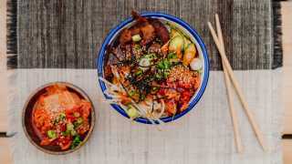 best places to eat vegan food in london, bibimbap rice bowl at Eat Chay