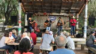 A band playing in Luckenbach, Texas