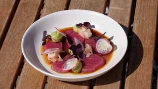 Tuna sashimi with whipped avocado, pickled ginger and truffled ponzu dressing
