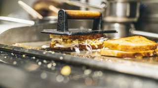 Grilled cheese on hot plate