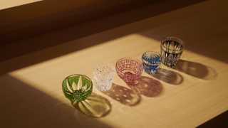 Hand-cut sake glasses by Horiguchi Kiriko