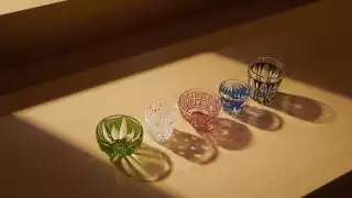 Hand-cut sake glasses by Horiguchi Kiriko