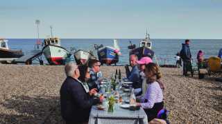 Eating mackerel on the beach at Beer hosted by Glebe House, Devon