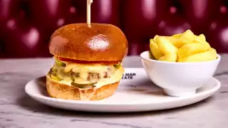 A cheeseburger at Zelman Meats