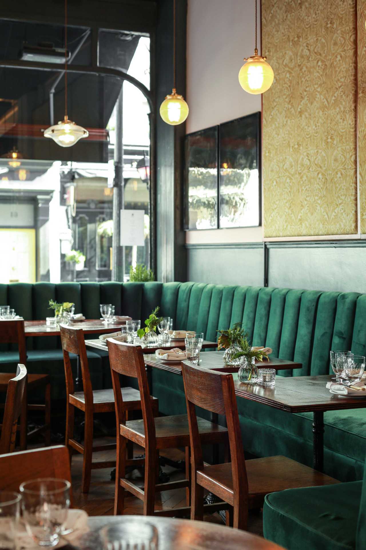 Interior seating at Cora Pearl, Covent Garden