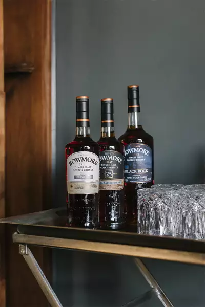 Bottles of Bowmore at the distillery in Islay, Scotland