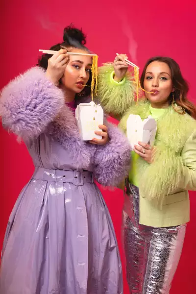 Mam Sham's Maria K Georgiou and Rhiannon Butler eating ramen