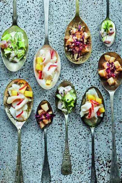 Tasty canap&eacute;s on spoons