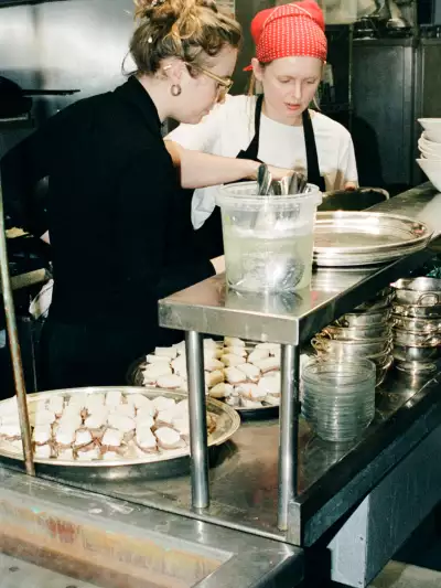 Madeleine Sanders and Sophie Hambling in the kitchen