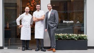 Simon Rogan with Roganic's head chef Oliver Marlow and general manager James Foster