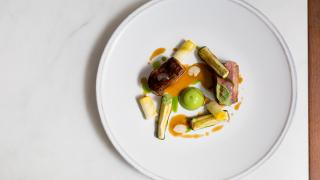 Roast saddle of lamb, dried courgette and basil at Stem