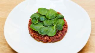 Beef and tuna tartare with winter tomatoes