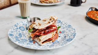 Double bacon naan roll at Dishoom
