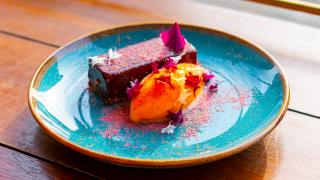 Moio, Clapton: restaurant review – chocolate and lavender tarte with melon and lime sorbet