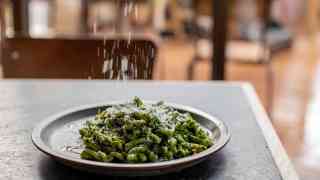 Pasta with green sauce at Ombra, Hackney