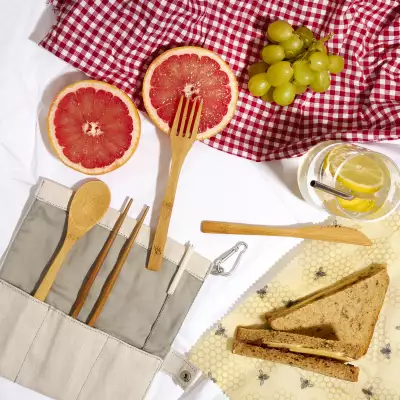 Reusable Bamboo Picnic Cutlery Set, Wild & Stone