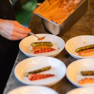 Lobster, trombetta courgette and marjoram at Lyle's One Night Only supper club