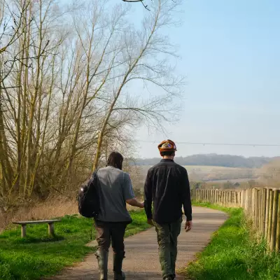 Santiago Lastra and Mike Forrester walking in Canterbury