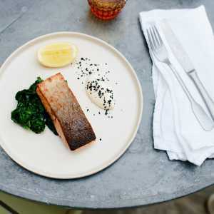 Chalk stream trout with spinach and aioli