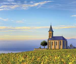 The church of Saint-Laurent-d’Oingt presiding over the vineyards