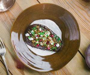 Foley's recipe for date and pomegranate-glazed aubergine