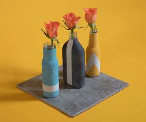 Our string vases, made from unwanted bottles and string