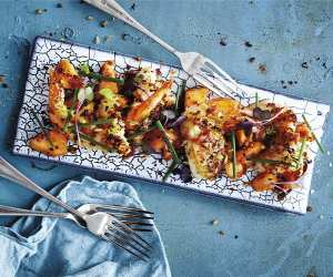 Natasha MacAller's prawns with a hibiscus, citrus and chilli crumb. Photograph by Manja Wachsmuth