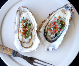 Morecambe Bay oysters with chilli vinegar at Westerns Laundry. Photography by Patricia Niven