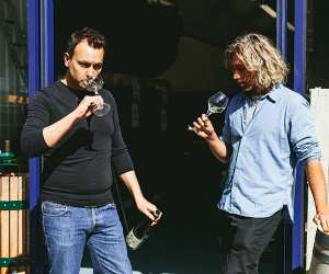 Warwick Smith and Josh Hammond try their Renegade London Wine Sauvignon Blanc blend