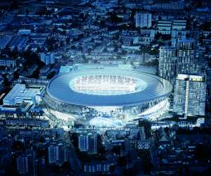 An evening shot of The Tottenham Hotspur Stadium