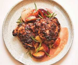 Honey & Co.'s chicken in plums and spice; photograph by Patricia Niven