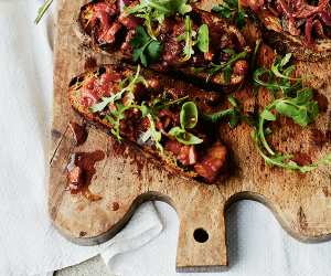 Jessica Elliott Dennison’s sticky tomato and olive aubergine caponatas; photograph by Matt Russell