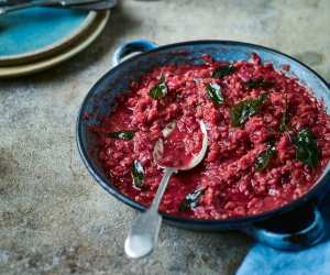 Chetna Makan's beetroot sabji with moong dal; photography by Nassima Rothacker