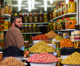 Olive stalls in Marrakech; Photography by Huw Jones / Getty