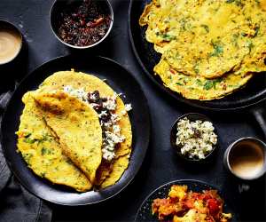 Spiced crêpes with coconut chutney and sweet onion chutney; photography by Kris Kirkham.