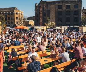 The beer garden at Barge East in Hackney